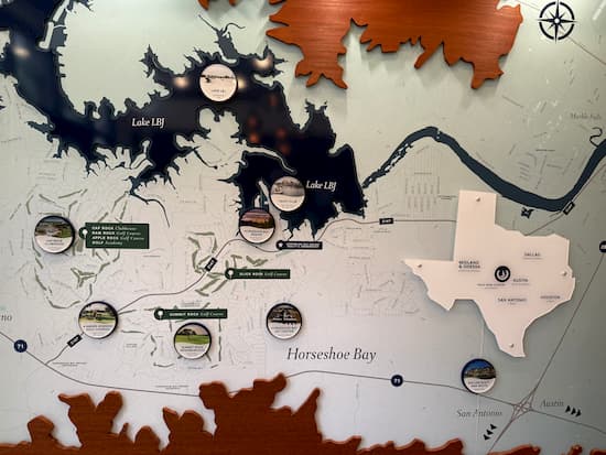 Wall map in the Horseshoe Bay Resort lobby