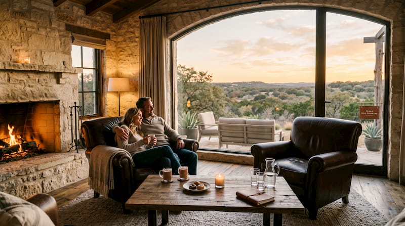 Anniversary couple enjoying the relaxing comfort of their stay.