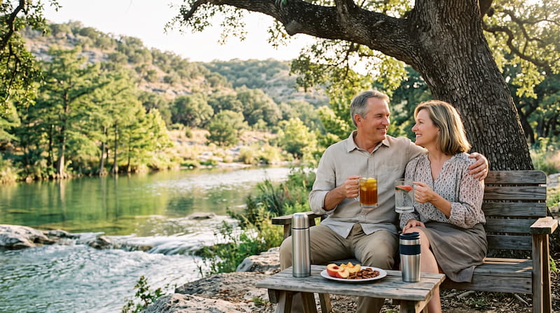 Time out along the river for a slow, easy break.