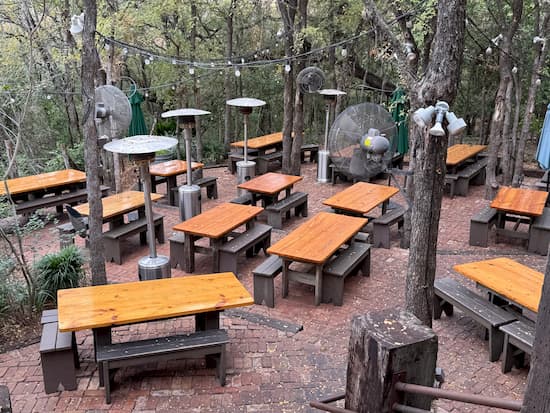 Gristmill River Restaurant and Bar back patio.