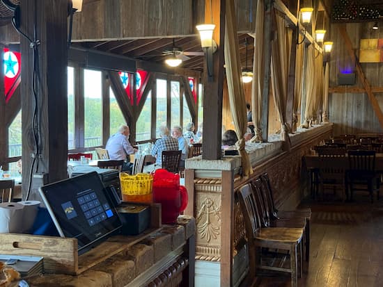 Enjoying good food with a view of the Guadalupe River