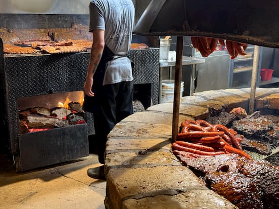 Salt Lick BBQ grill and sauce stage.